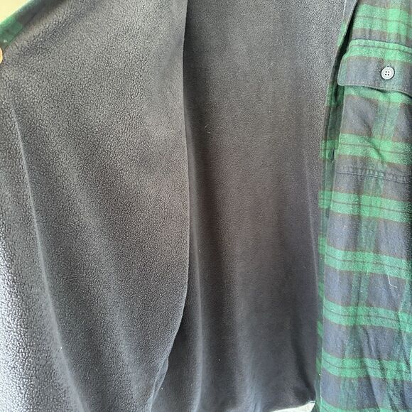 LL Bean Flannel Fleece Lined XL Tall Button Up Long Sleeve Blue Green Plaid - Picture 10 of 11
